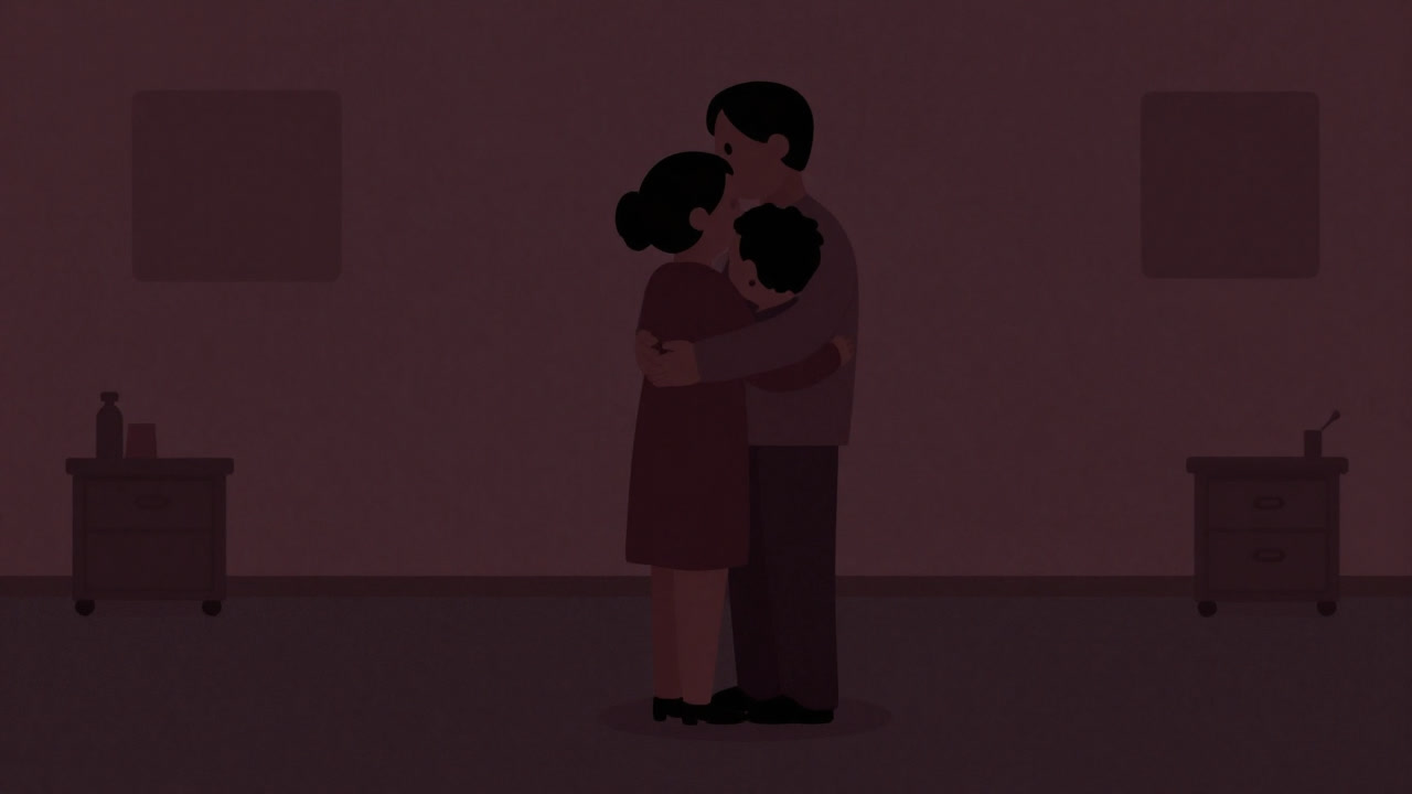 Silhouette of an adult attempting to embrace their younger self in a counseling room