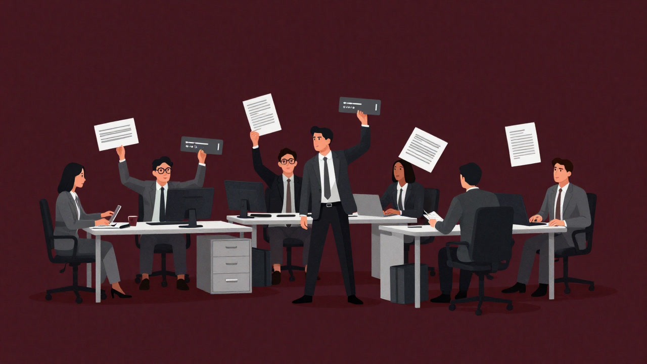 Illustration of a PR team panicking as they scramble to protect corporate reputation