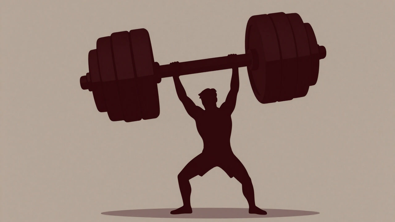 Silhouette of a human desperately lifting a monstrous dumbbell