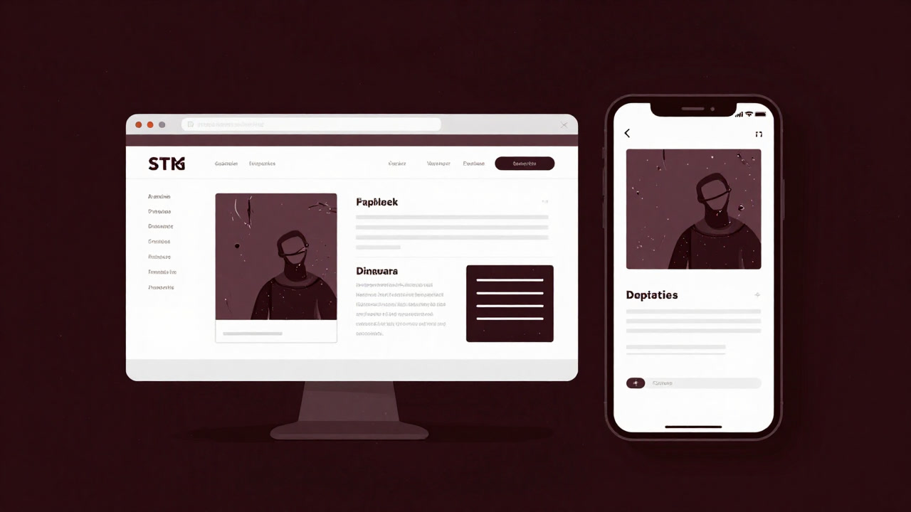 Illustration of a web page torn between smartphone and desktop display