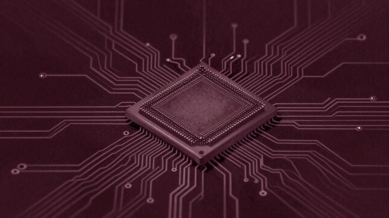 Close-up of an RF circuit board blending into waving electromagnetic waves.