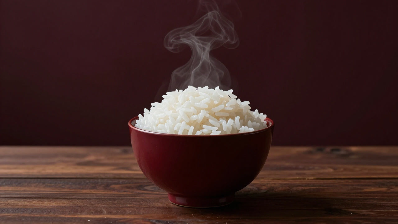 湯気を立てて香りを漂わせる茶碗いっぱいのご飯のイラスト