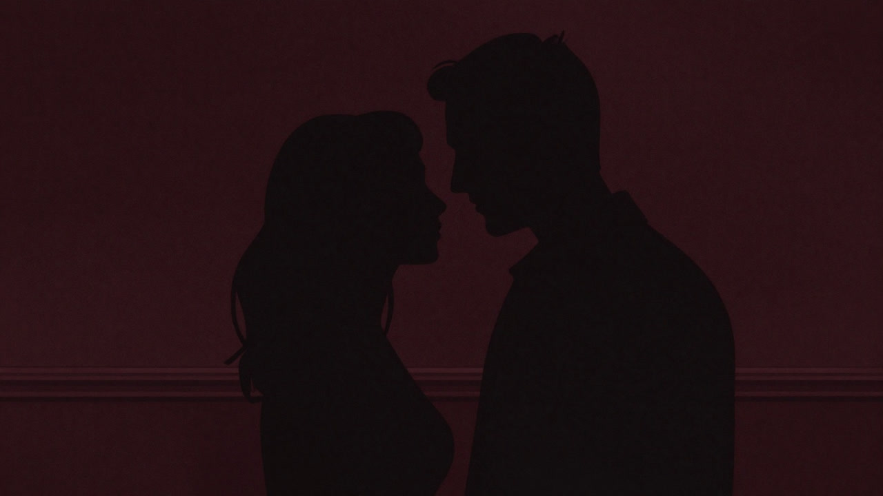 ロマンチックなカップルが互いの表情を読み取ろうとする陰影の強いシルエット