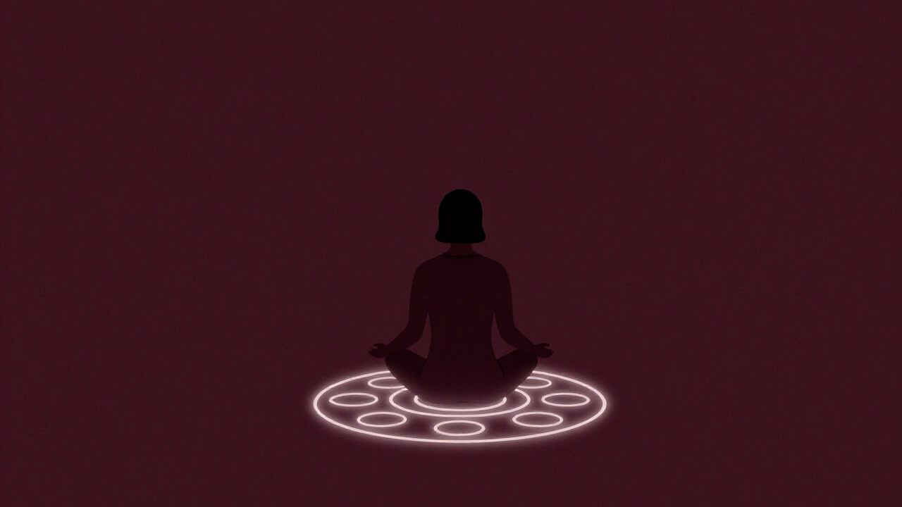 ルートチャクラを感じようとする人のシルエット