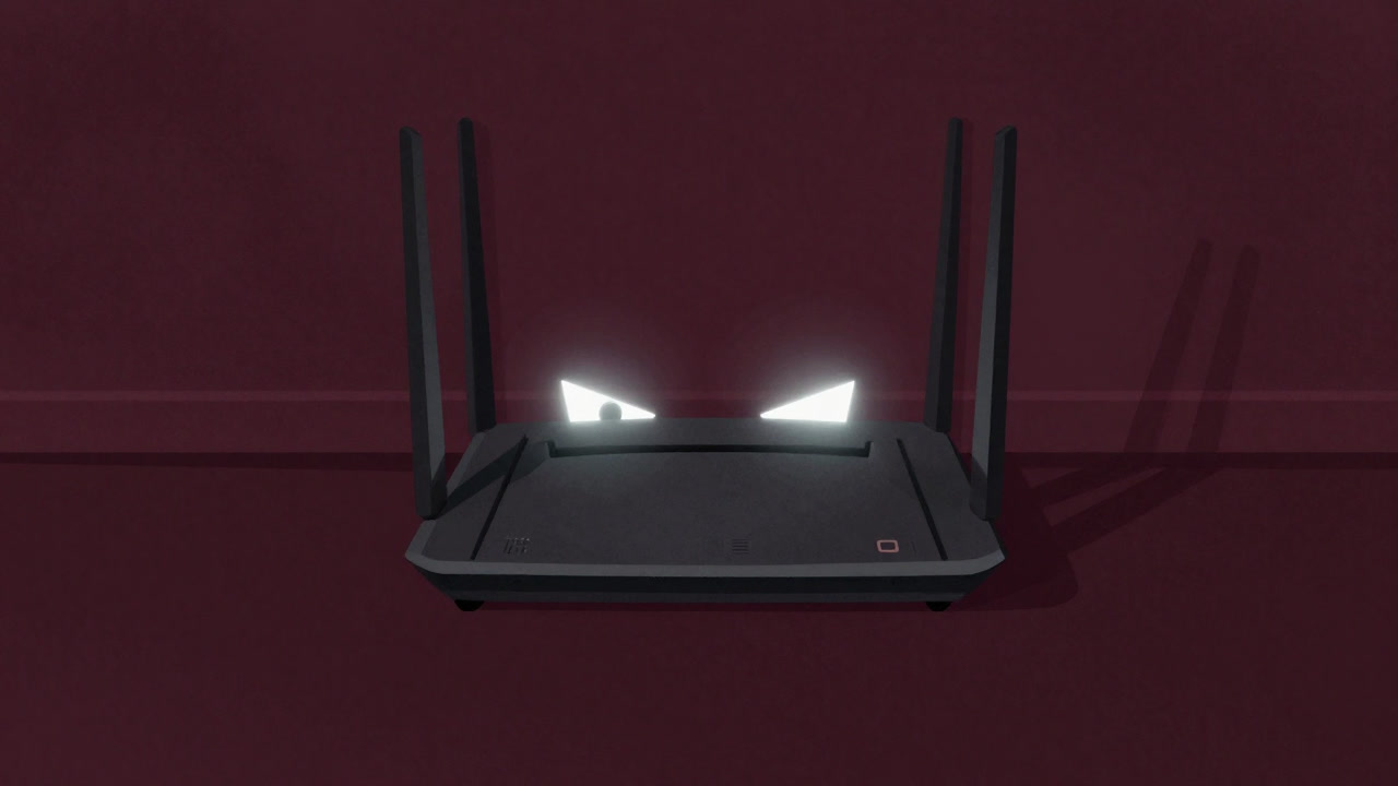 A router blinking eerily in the dark