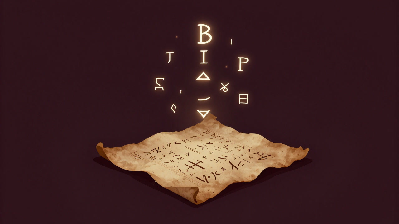Image of an ancient parchment with mysterious runes glowing and floating