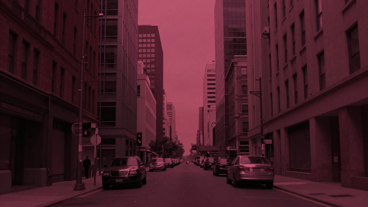 A cityscape photo drenched in overly vivid colors, losing all sense of reality.