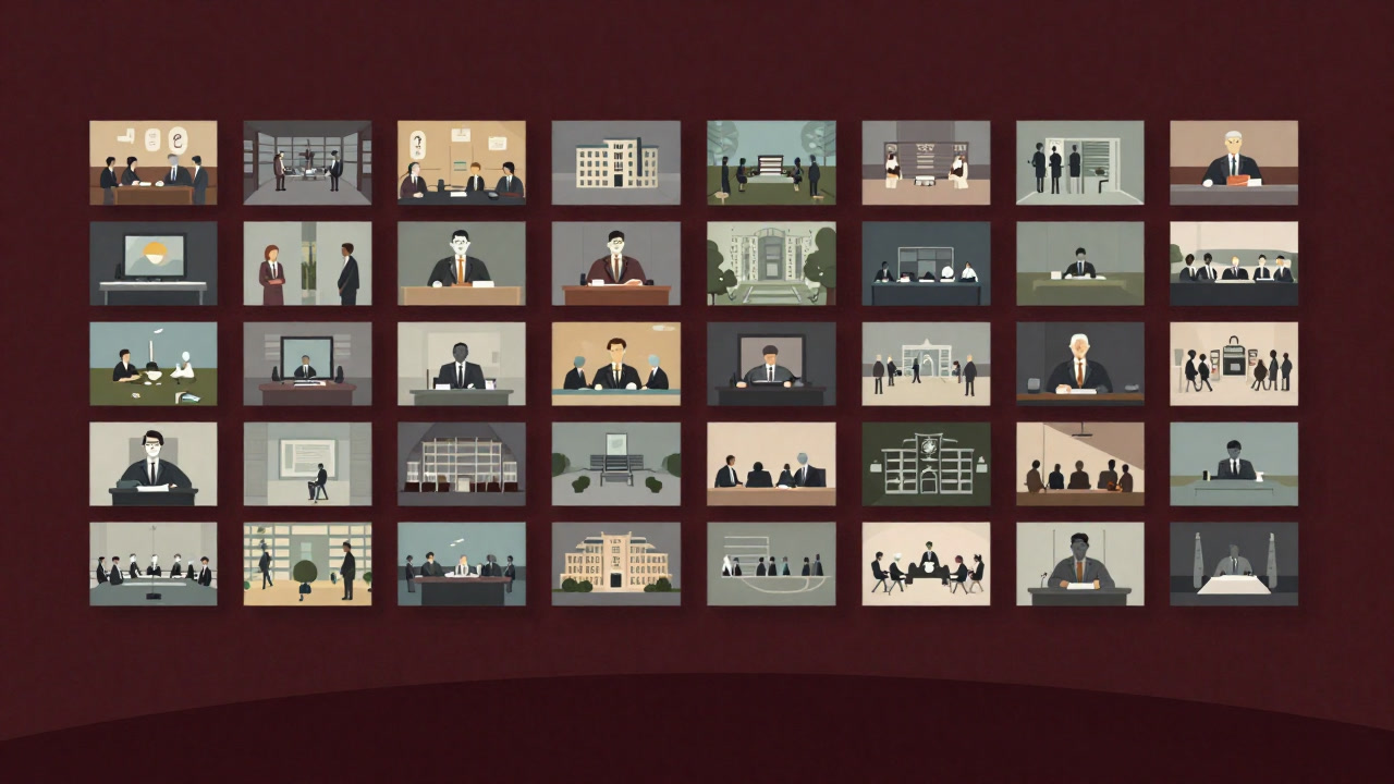 Numerous scenario slides pinned on a conference room wall