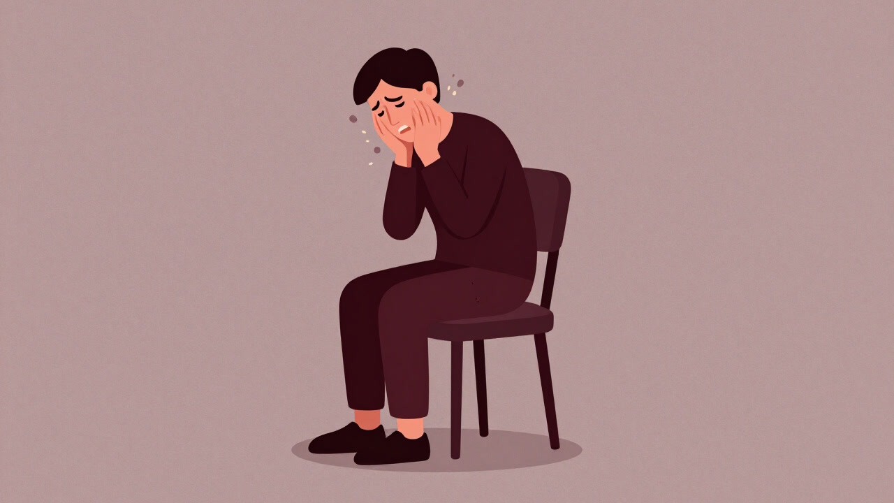 椅子に座った瞬間、坐骨神経に電流が走ったかのような表情を浮かべる人物のイラスト