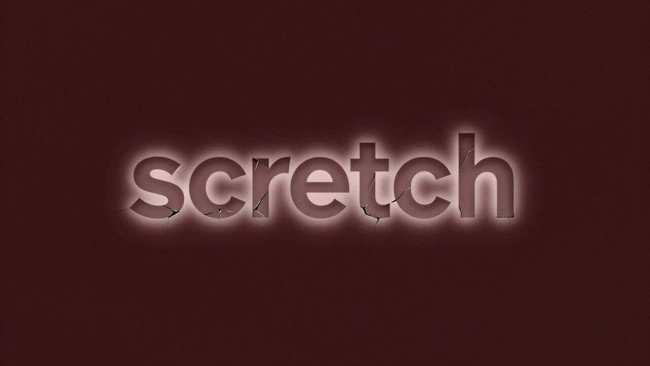 On a blank canvas, a small crack illuminates the word 'scratch' emerging in light