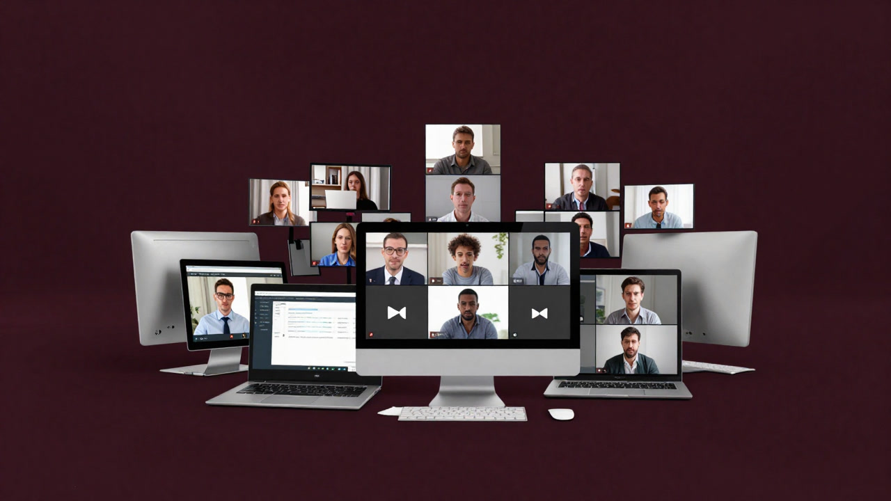 A cluttered desktop with many open windows being shared on screen