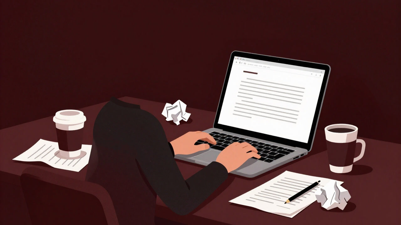 Image of hands frantically typing a script under a looming deadline