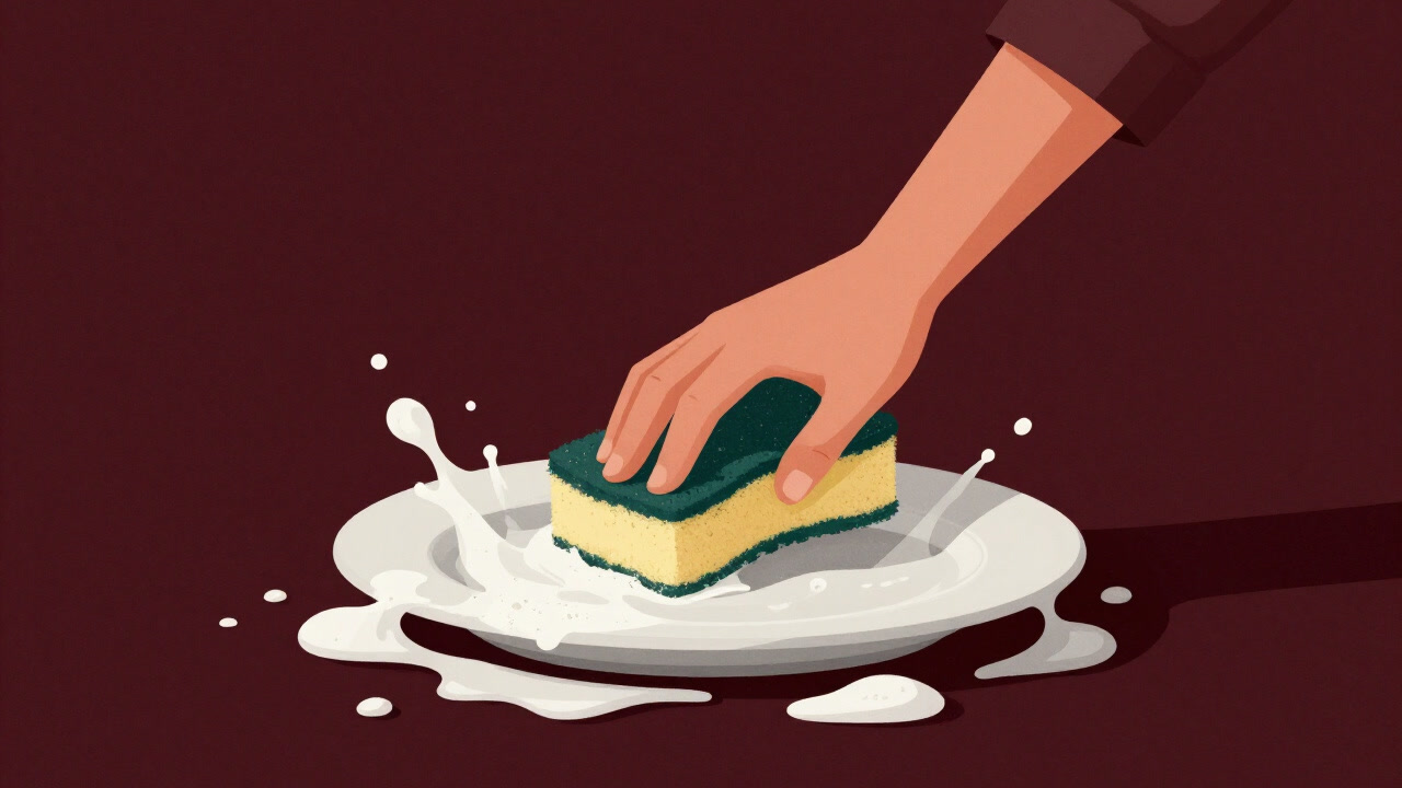 Silhouette of a person scrubbing vigorously with a sponge