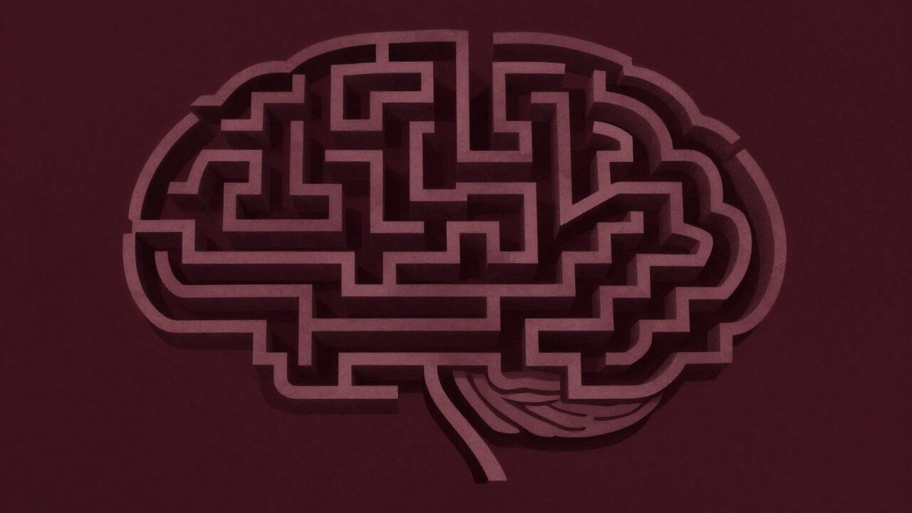Illustration of a thought labyrinth with two conflicting pathways