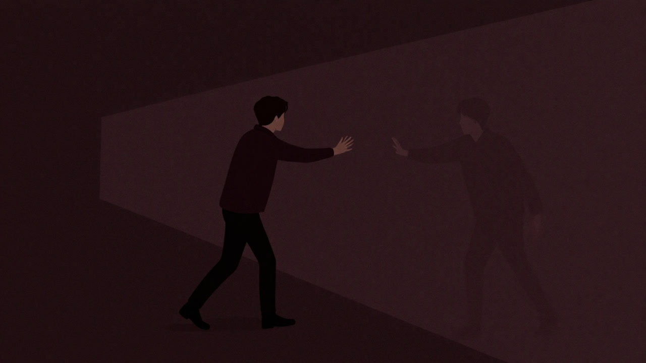 暗闇の中で手探りで自分を模索する人の背中