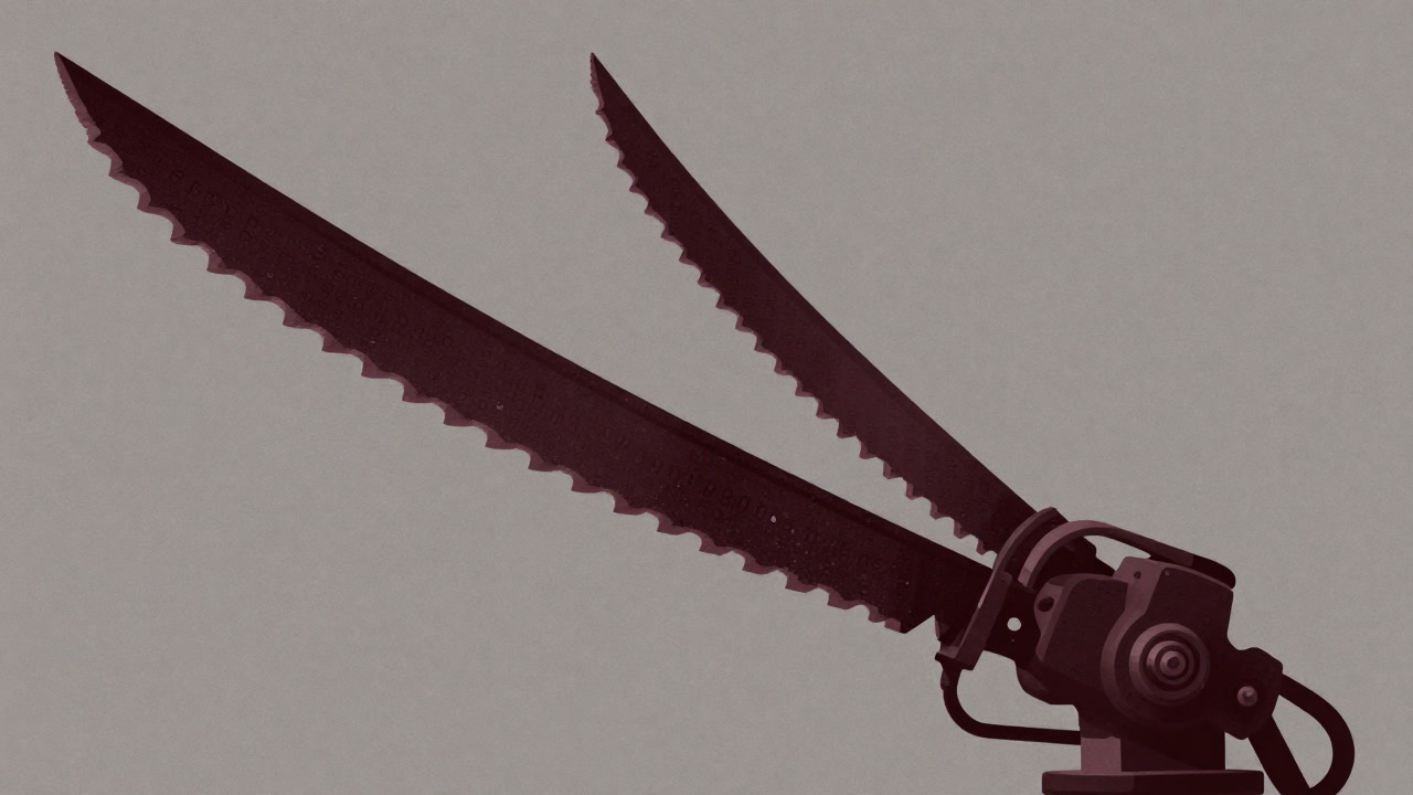 Image of a machine-like SentencePiece slicing up text with giant blades