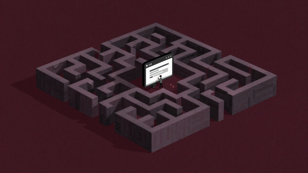A website trapped in a giant maze of keywords, searching for an exit