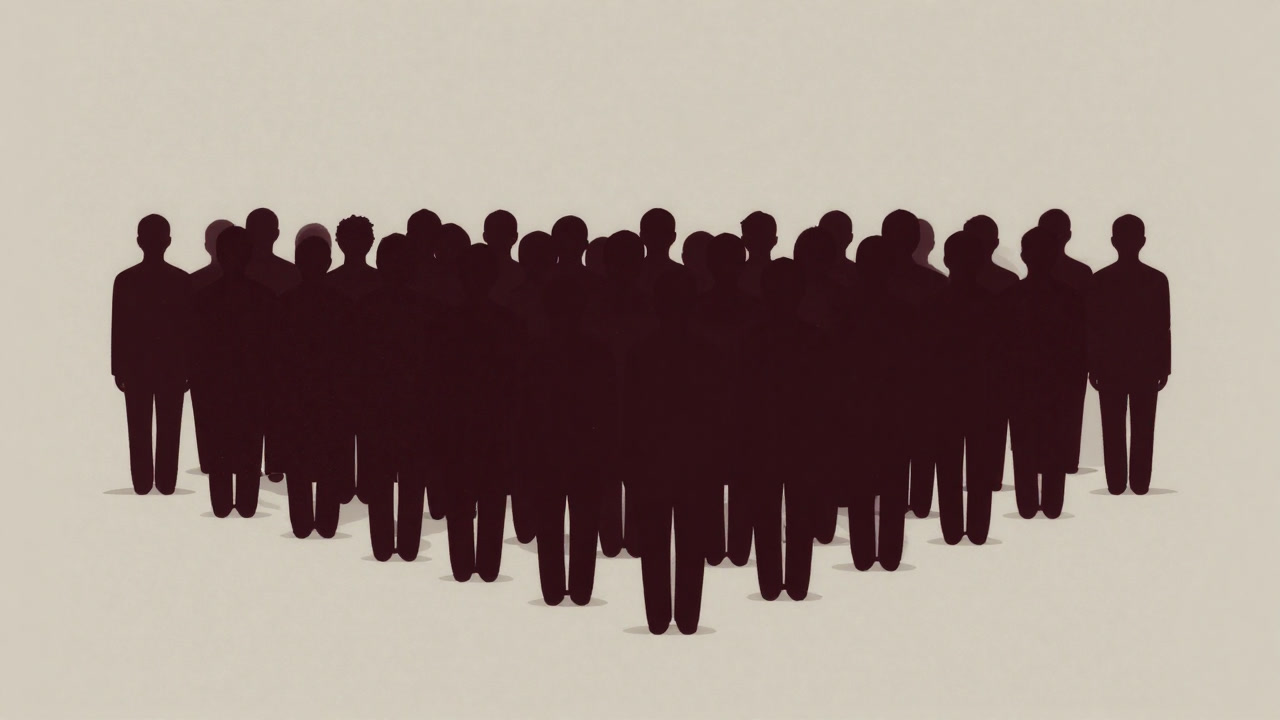 Illustration of a crowd of faceless silhouettes blending into a single outline.