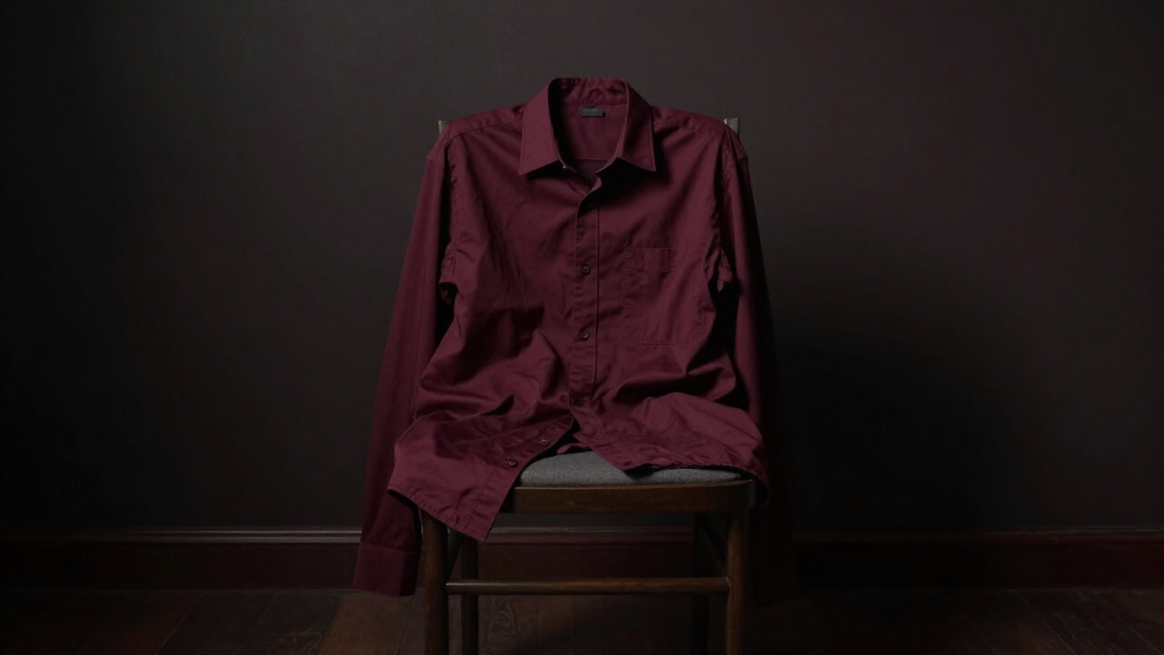 A photo of a wrinkled shirt haphazardly draped over a chair