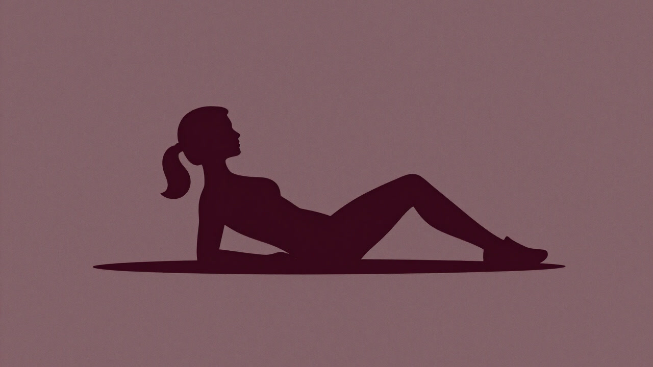 床に寝転び、必死に上体を起こそうともがく人の影絵