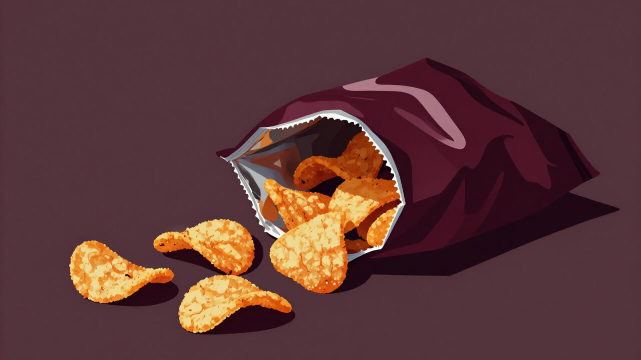 An open snack bag emitting a sweet aroma, enticing guilt with every breath.