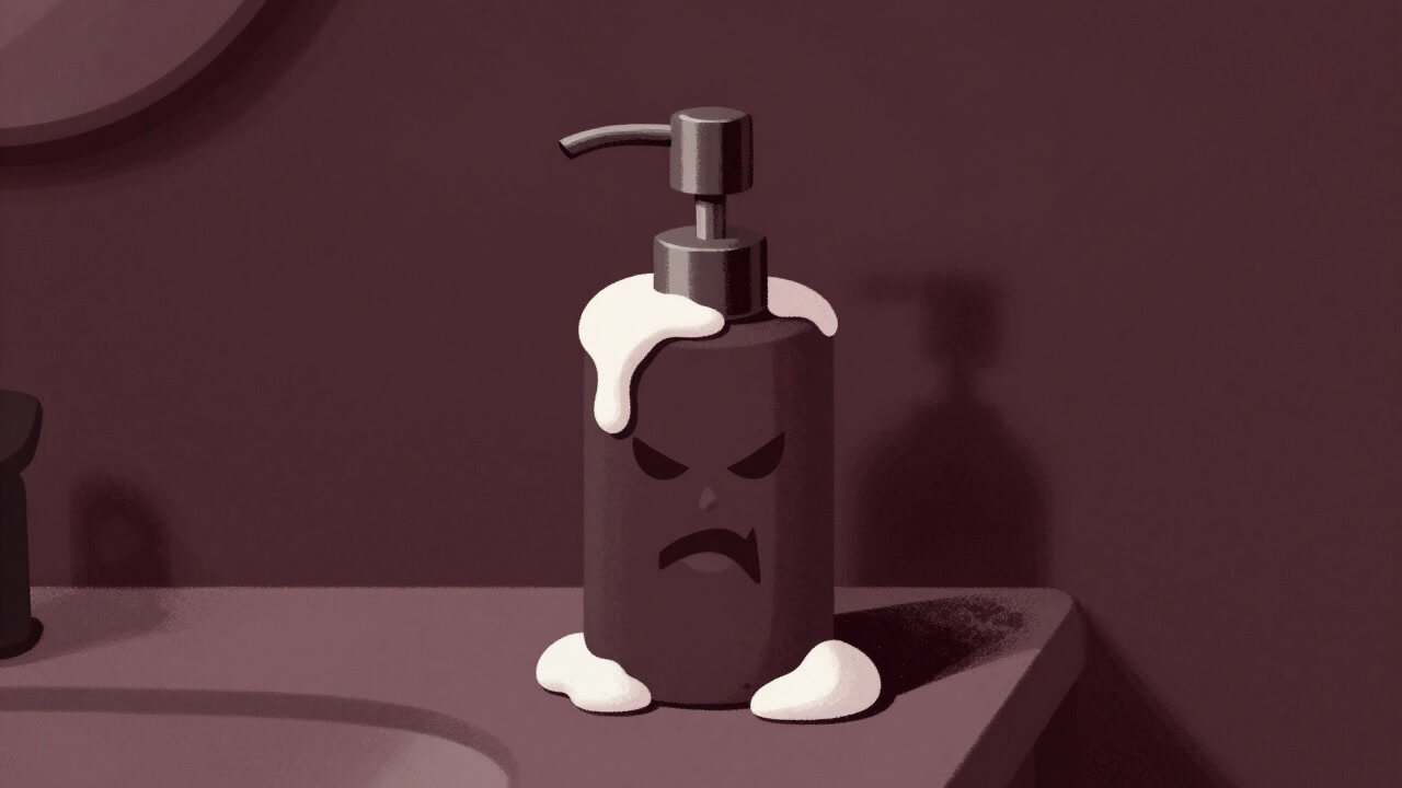 洗面台の隅で静かに稼働するソープディスペンサー。泡は出たり出なかったりして利用者を翻弄する。