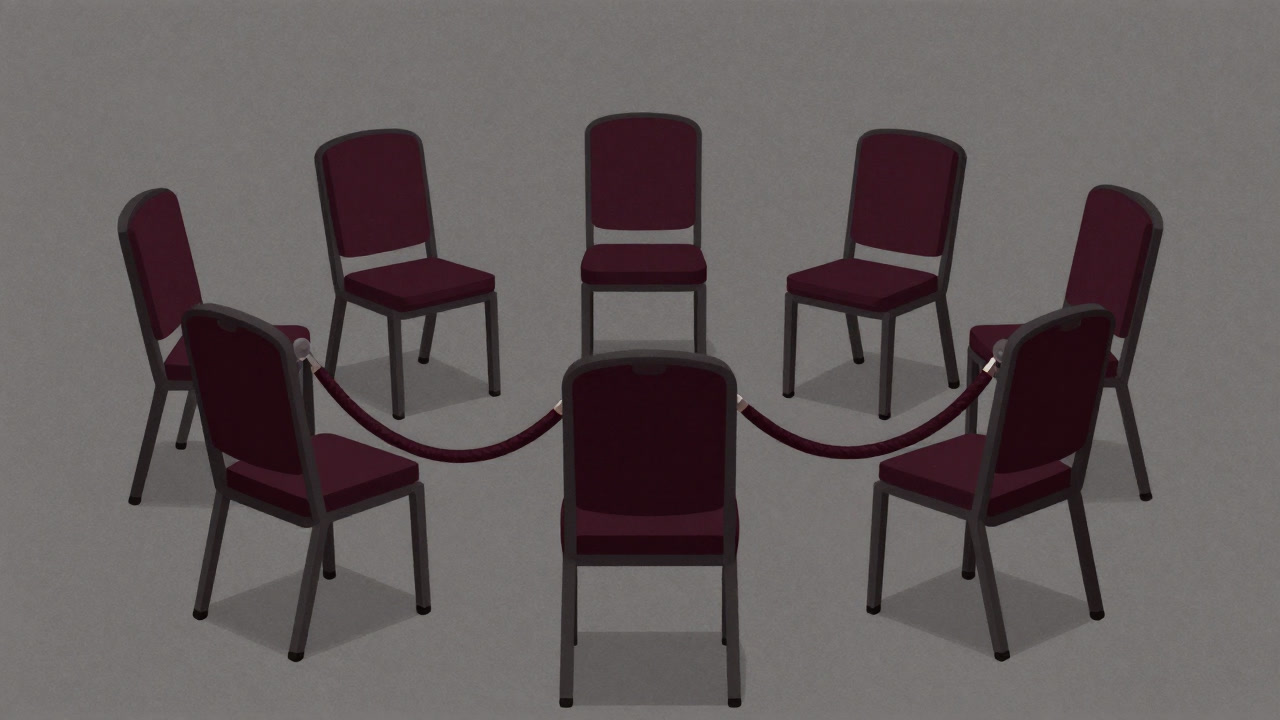 空席がロープで封鎖された円形の椅子が並ぶイラスト