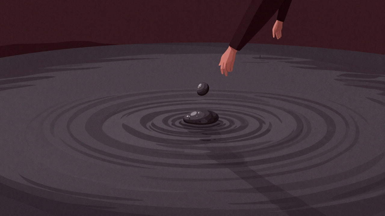 Illustration of a person tossing a pebble into a pond, creating exaggerated ripples