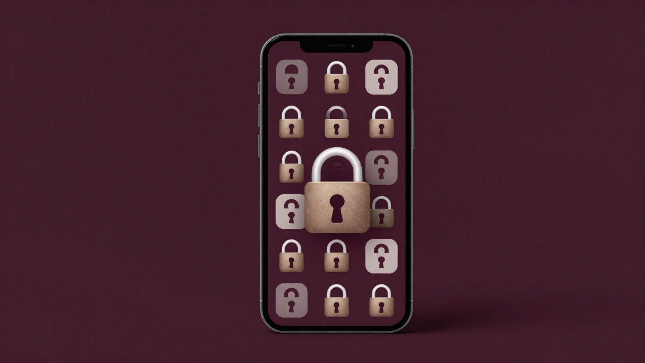 ソーシャルメディアのアイコンが鍵と鍵穴に置き換えられたスマートフォン画面のイメージ