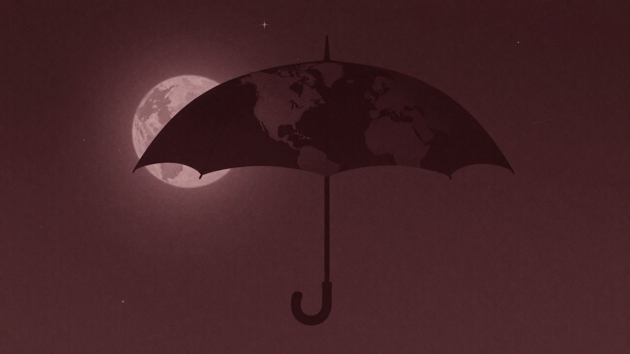 Silhouette of a giant parasol covering the Earth to block the sun