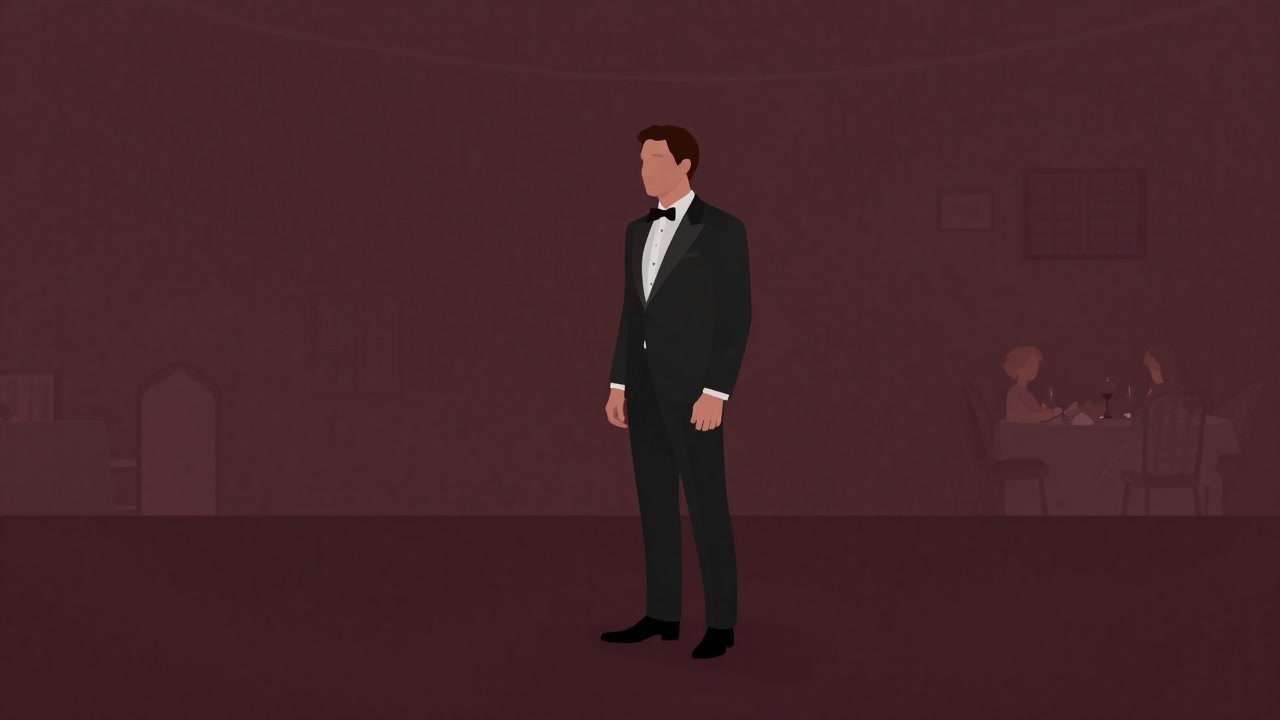 式の席で浮いているように立つ義息子のシルエット。