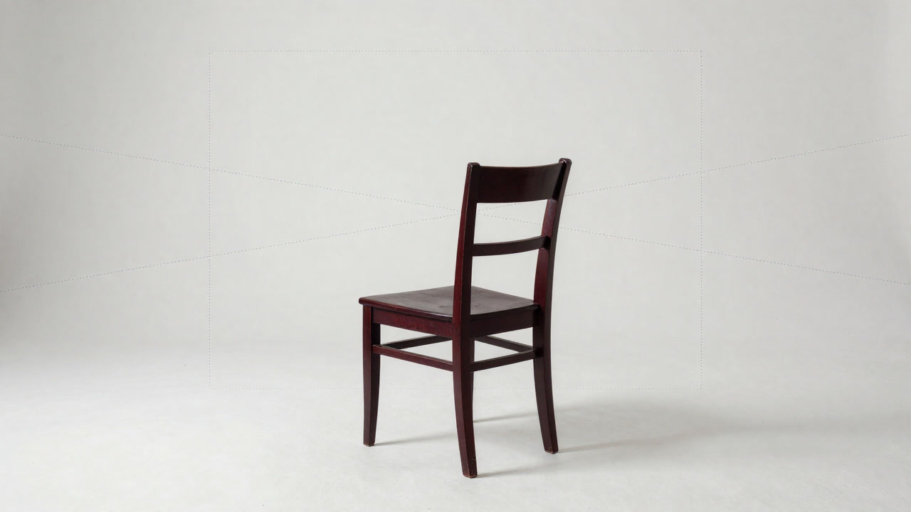 Photo of an empty chair placed alone against a backdrop divided by countless dotted lines