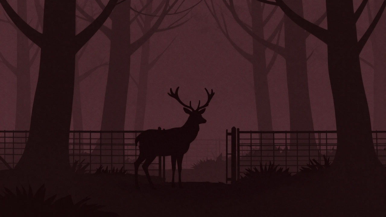 囲いの中から外の世界を見つめる再導入された鹿のシルエット