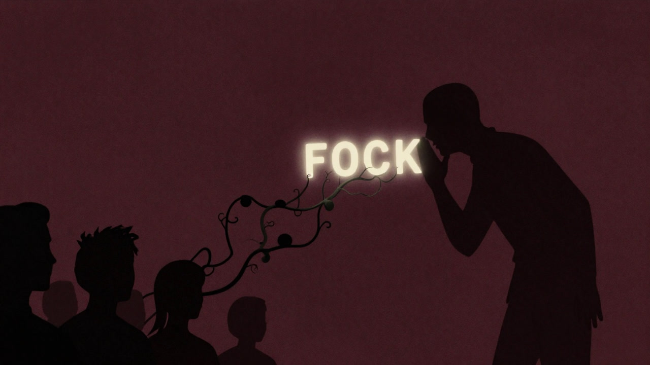 A shadowy silhouette whispering words that poison a conversation.