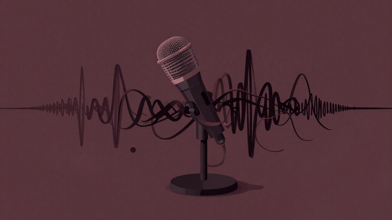 マイクの前で波形表示が踊る、だが言葉は迷子になっているグラフィック
