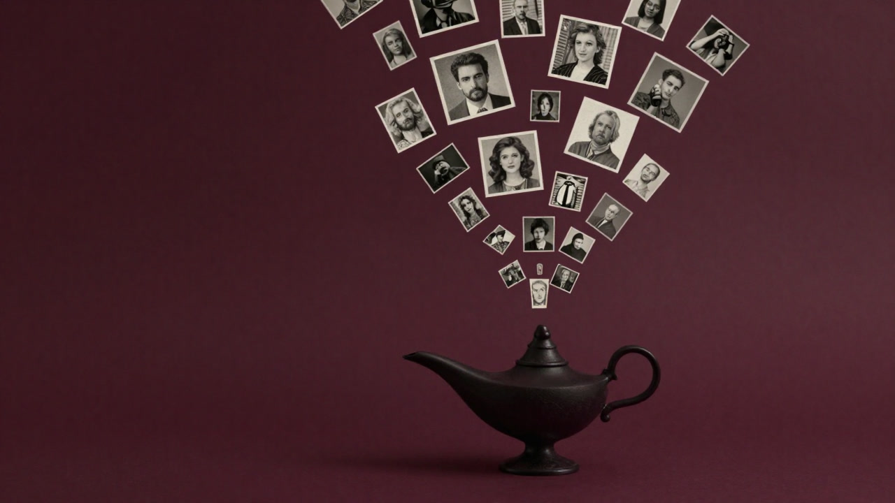 Silhouette of a user astonished as countless images pour out of a magic lamp