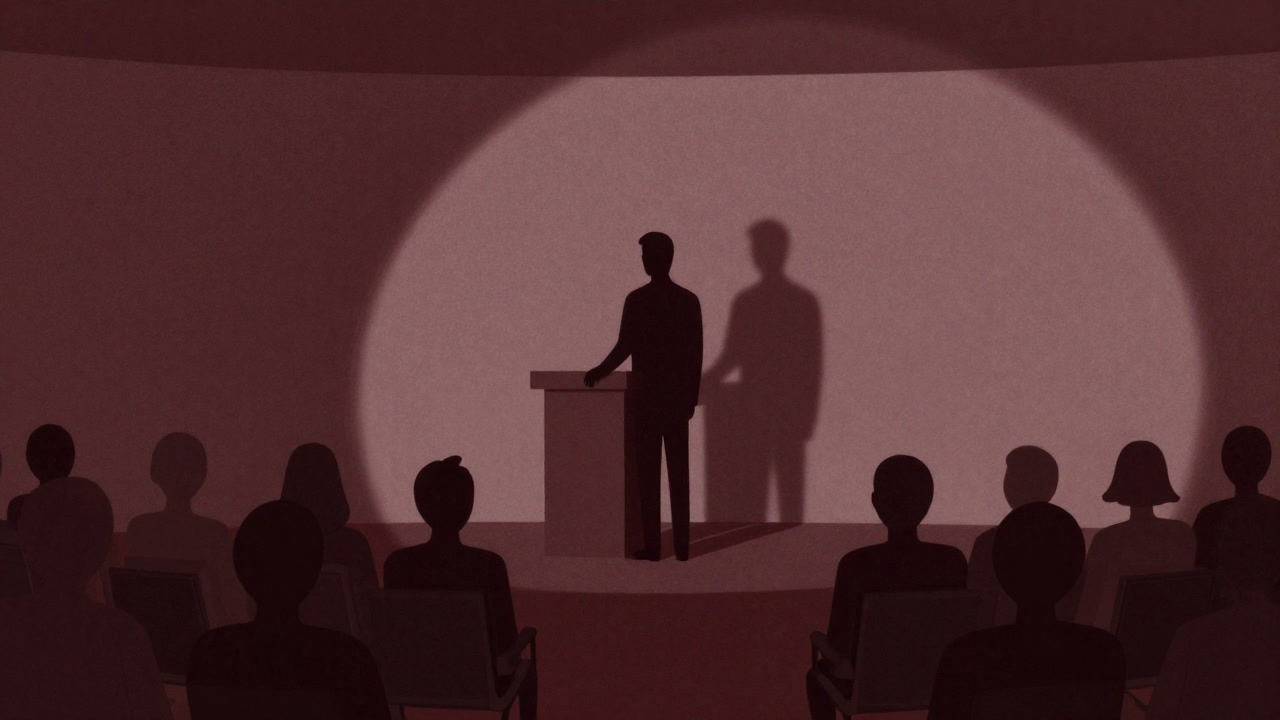 ステークホルダーの面々を前に、華麗に演説するCEOの後ろ姿が会議室で光る影絵