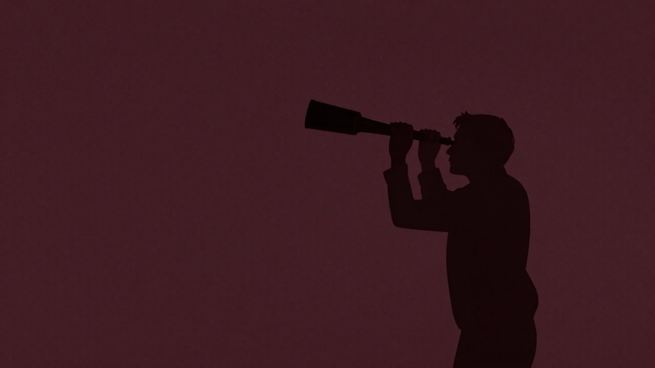 暗い野外で天体望遠鏡を覗き込み、星空を熱心に眺める人物のシルエット