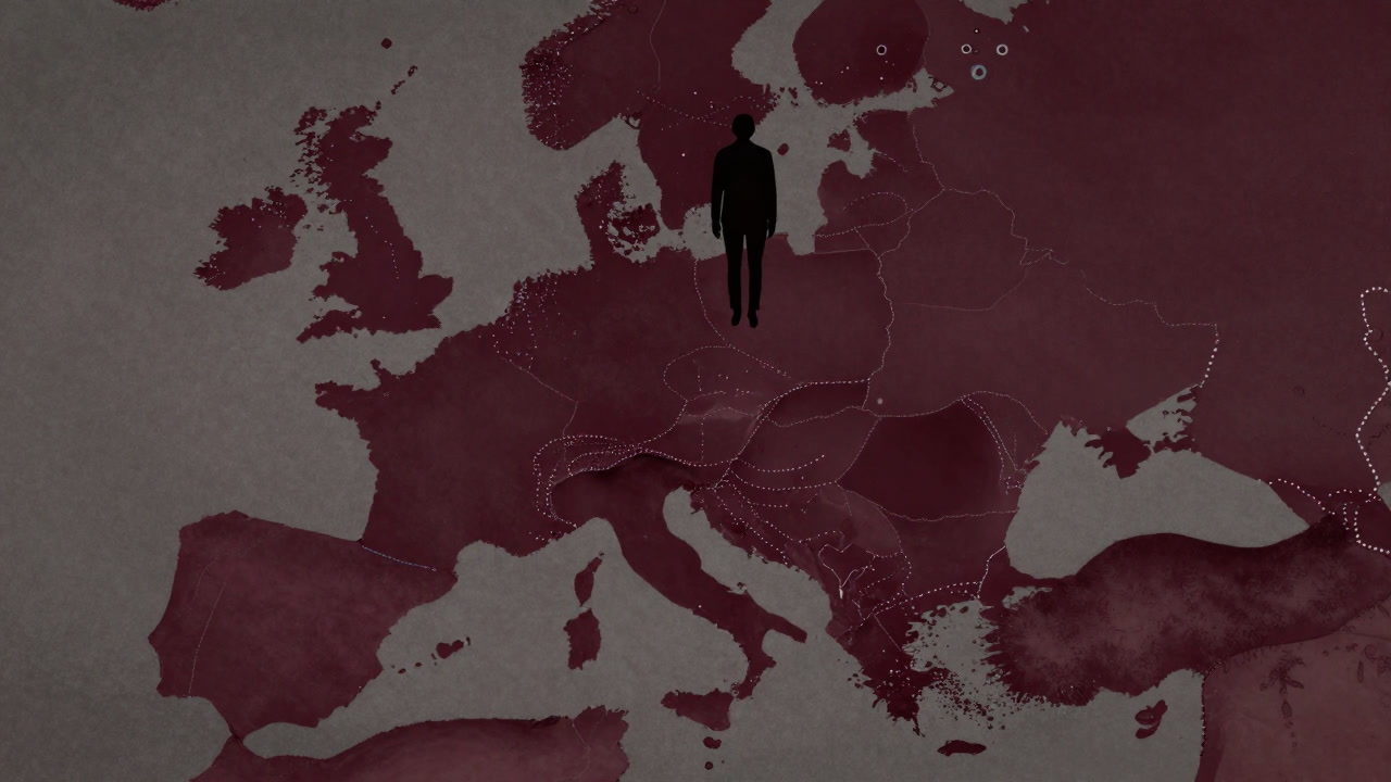 Silhouette of a person floating inside a dotted outline on a map border