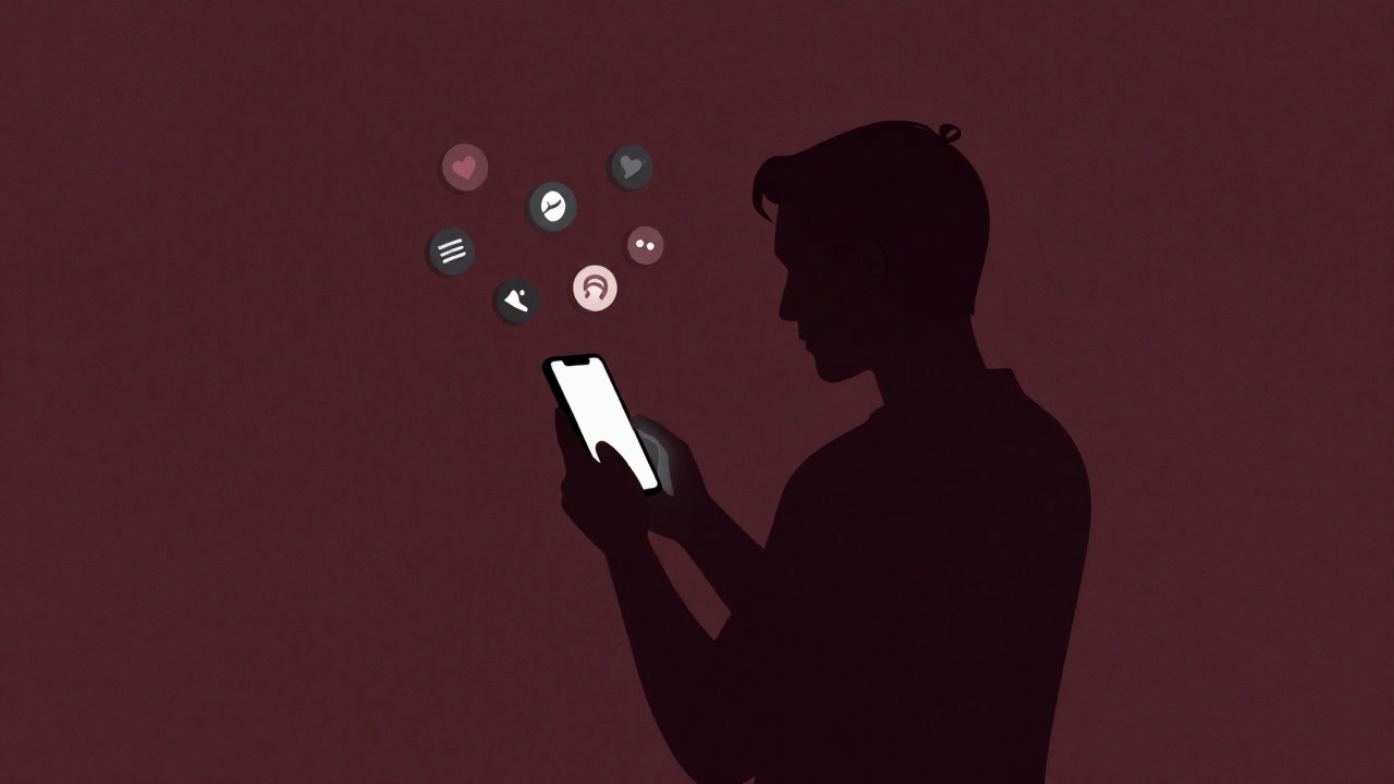 Silhouette of a person staring at a smartphone screen, reacting emotionally to like counts