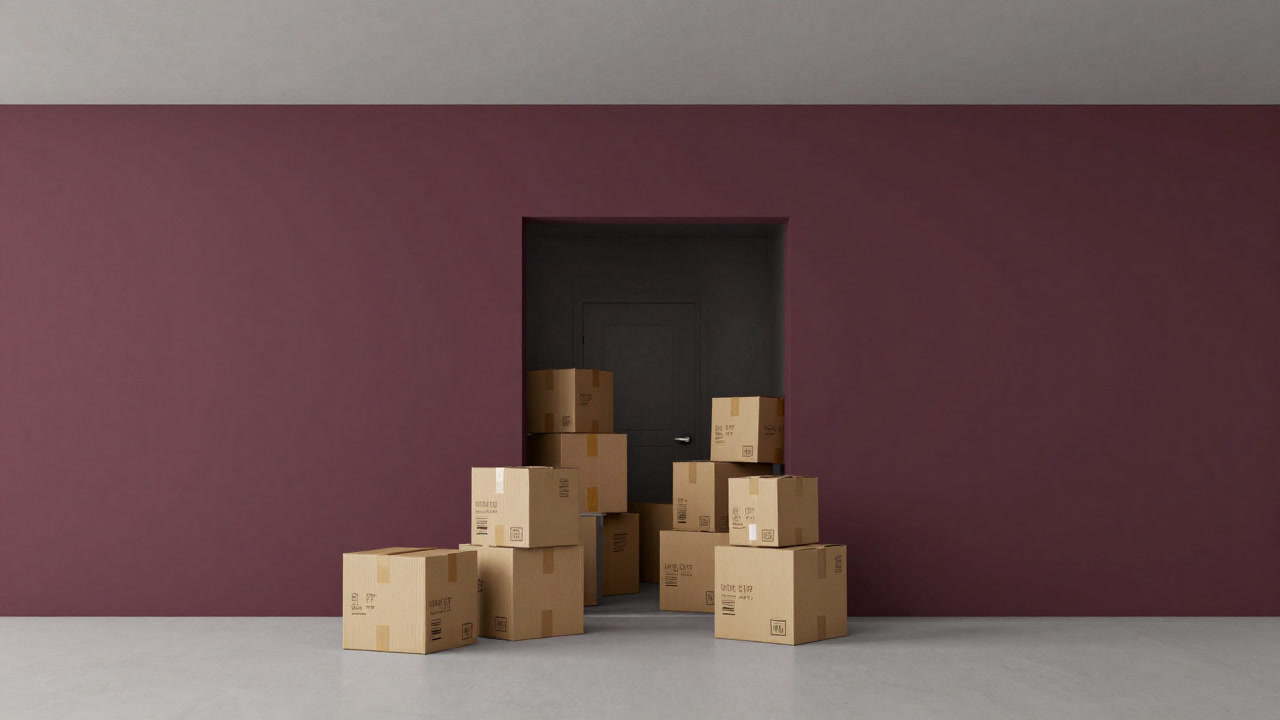 A mountain of cardboard boxes piled up at the entrance