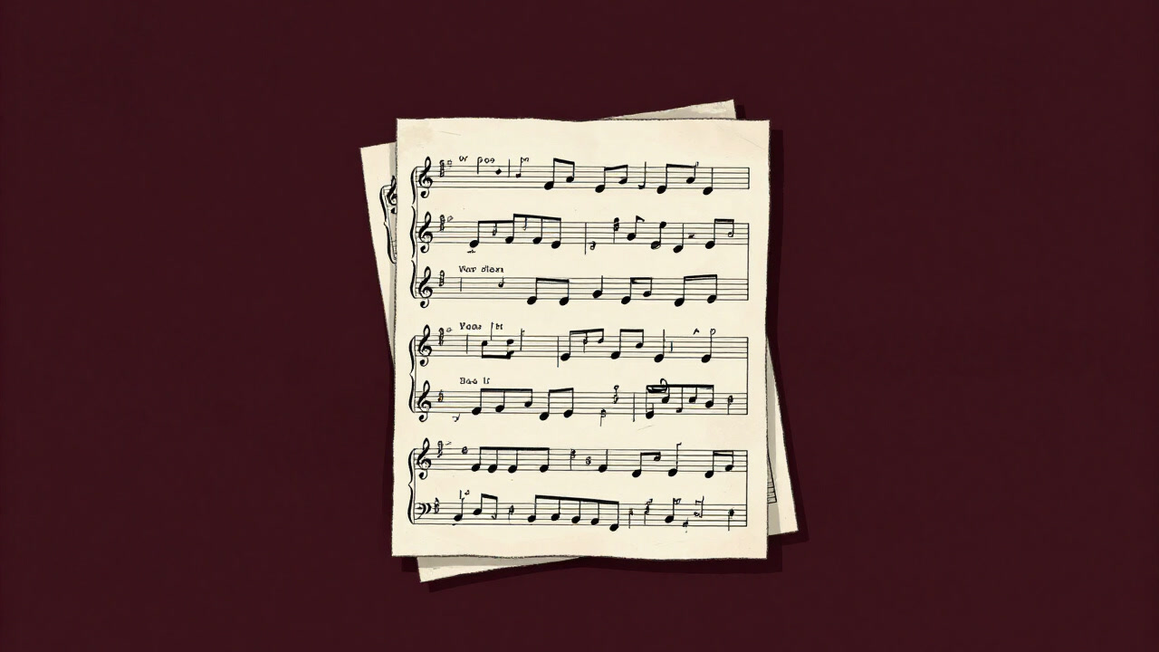 An image of an old, layered music score showing many small pieces with only the titles boldly lined up.