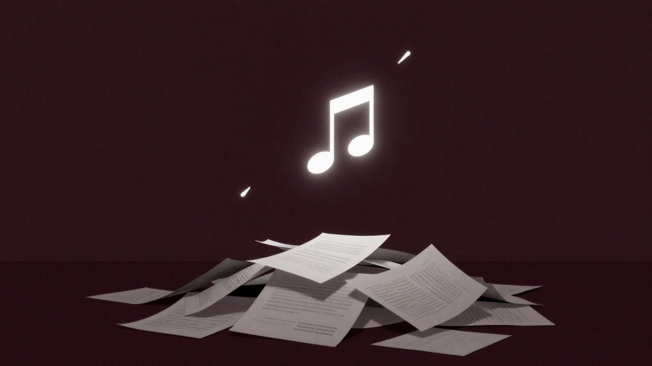 Illustration of a single glowing summary note standing out from a messy pile of documents