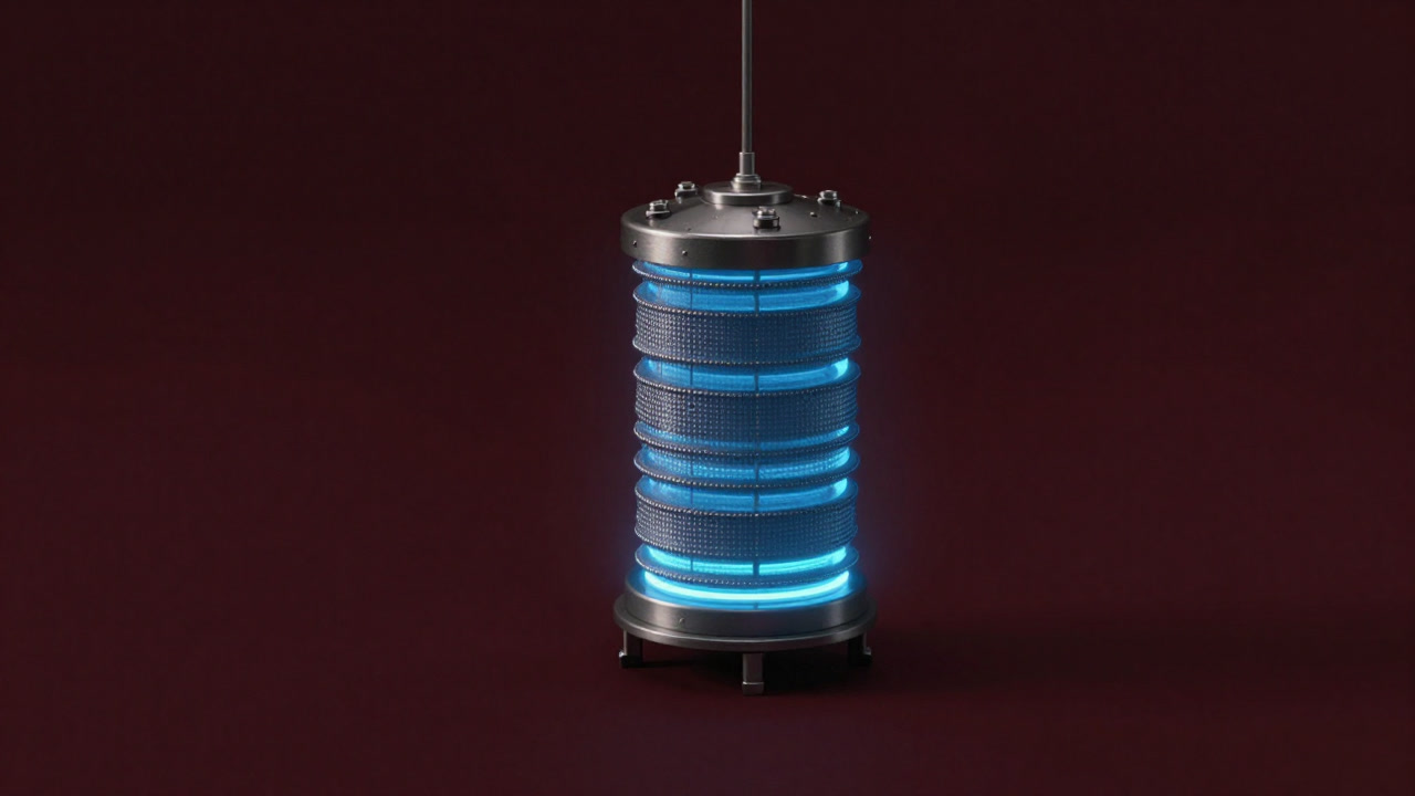 A bilayer capacitor glowing faintly in darkness, silently storing energy