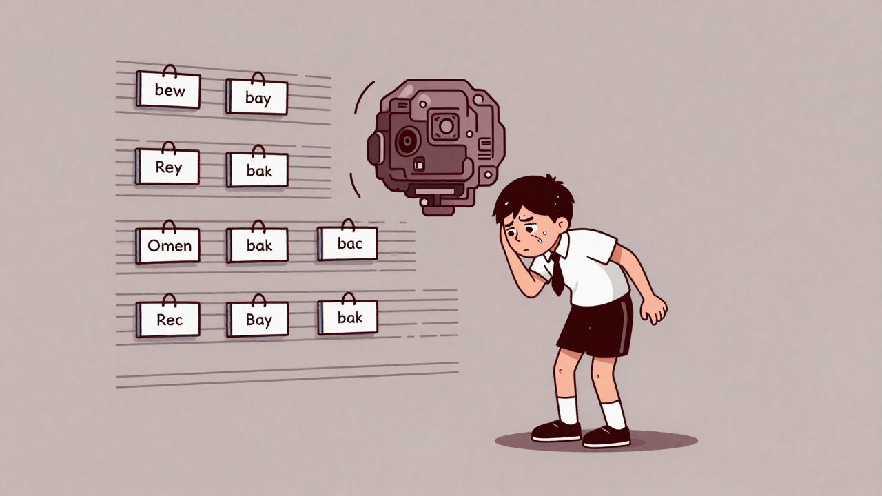 Image of a machine learning model trembling as labeled data points, like students with name tags, line up ominously around it.