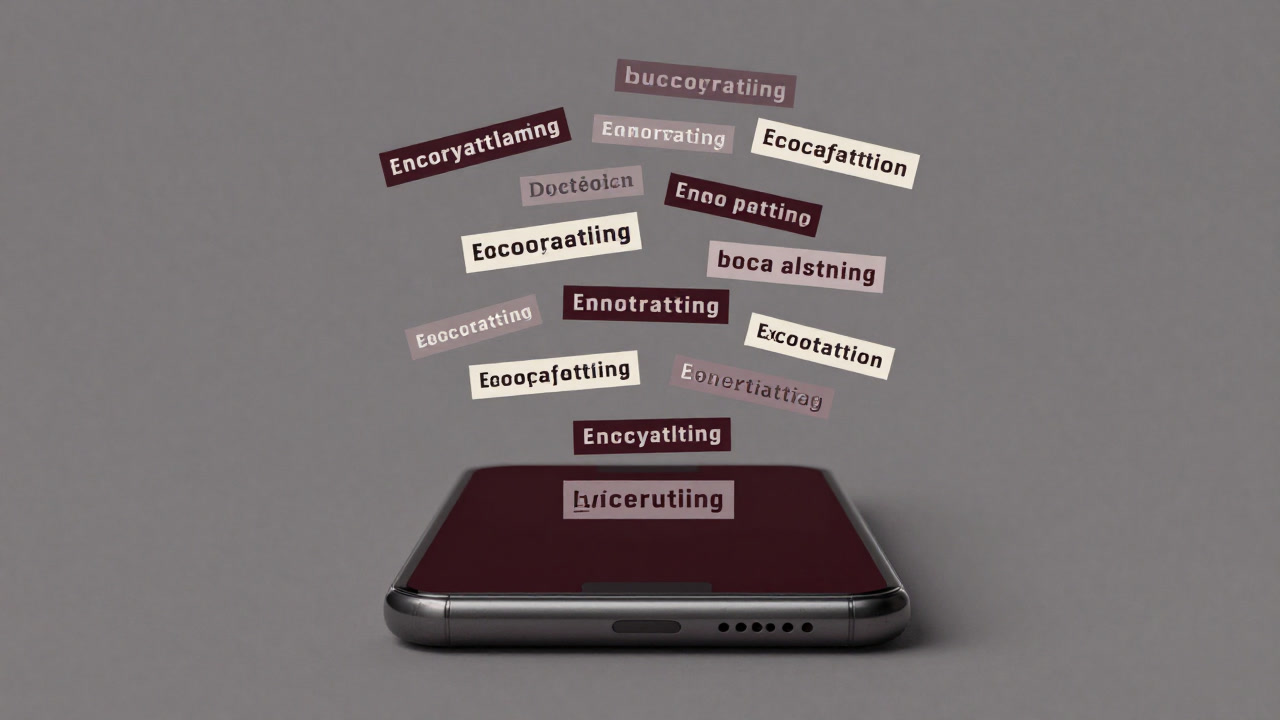 Illustration of countless short words of encouragement floating on a smartphone screen