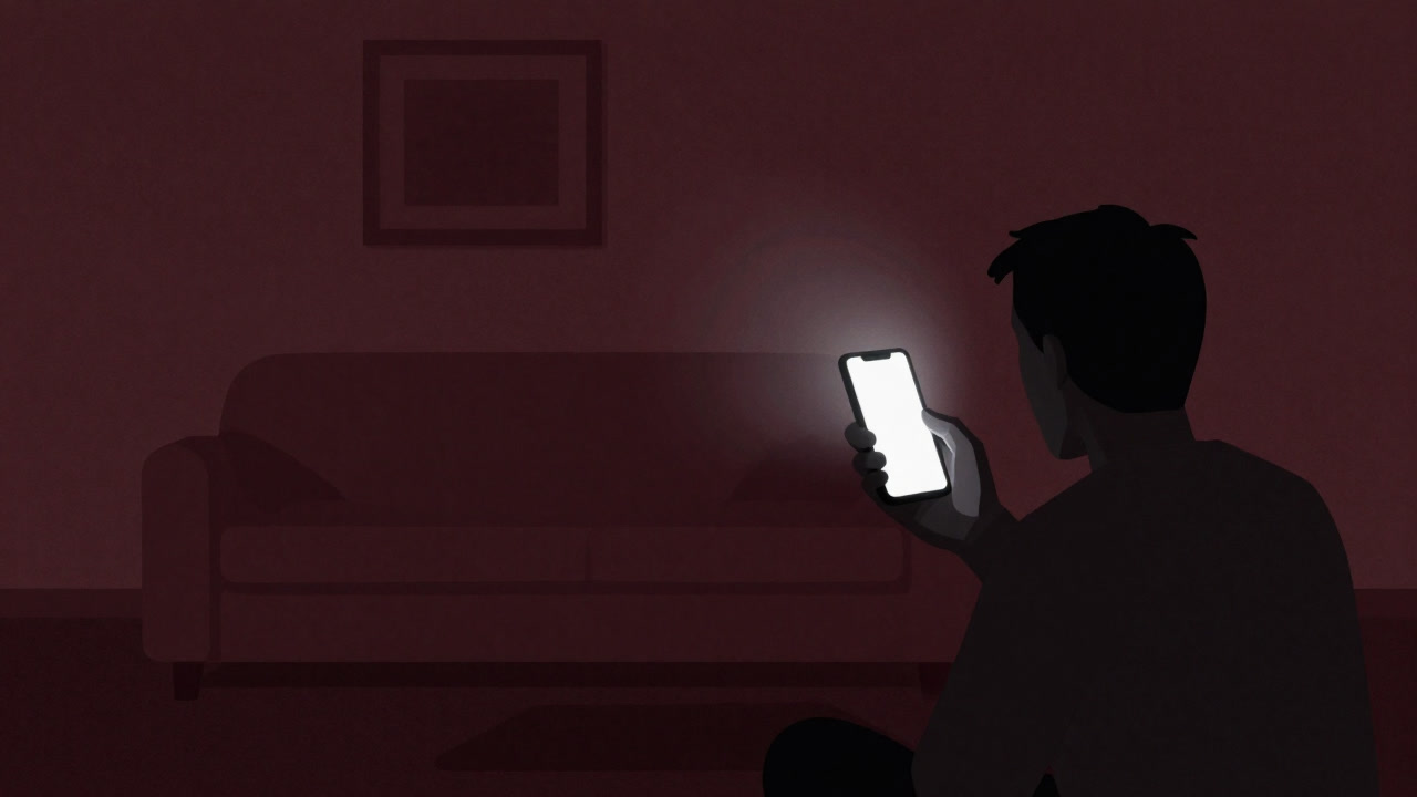 Silhouette of a person startled by an unexpected ringtone in a quiet room