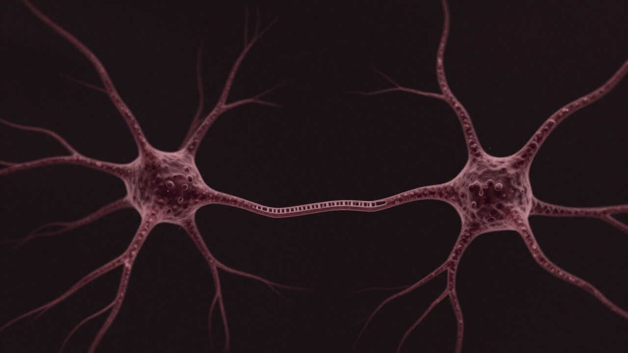 Two neurons connected by a tiny bridge that looks about to collapse