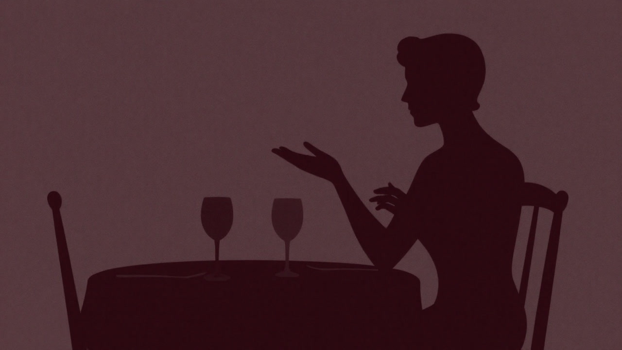 Silhouette of a person deftly controlling silence and conversation at a dinner table.