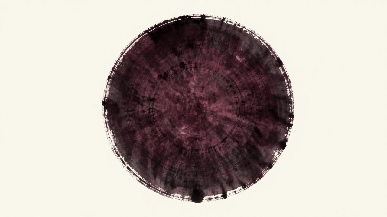 宇宙を象徴する円が描かれた古風な書画の画像